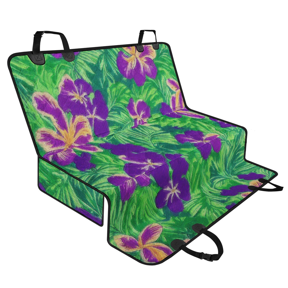 Blue Flag Iris on Green Pet Seat Covers - Luxtrini, LLC