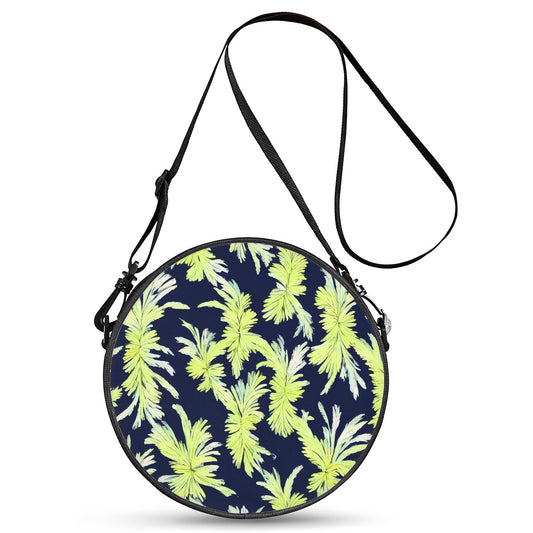 Palm Fronds - Lime Green and Black Round Satchel Bags