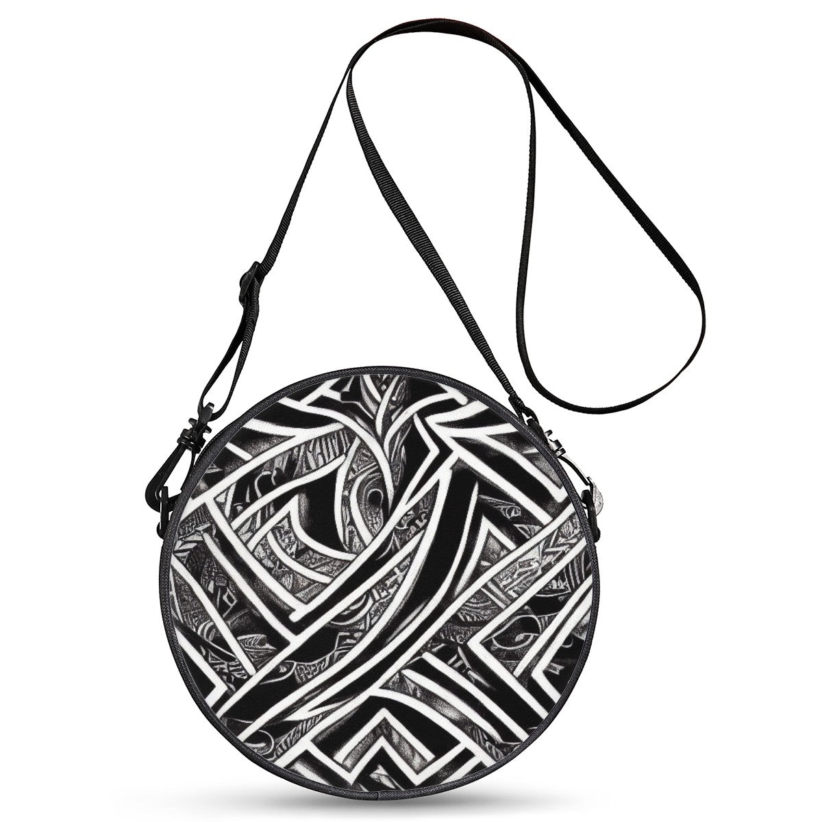 Black and White Polynesian Round Satchel Bags