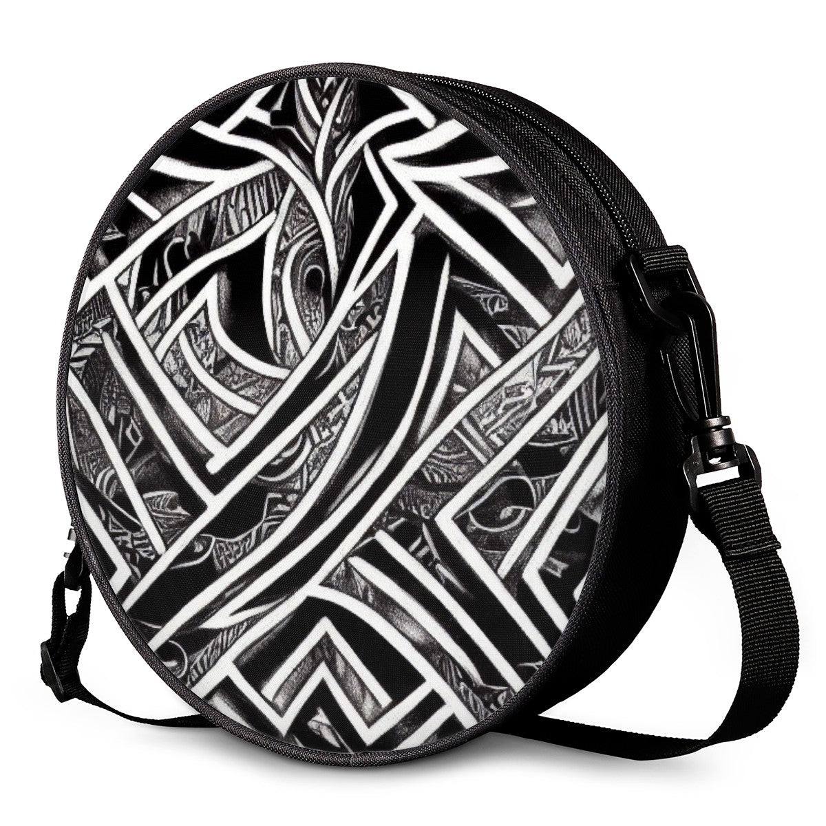 Black and White Polynesian Round Satchel Bags