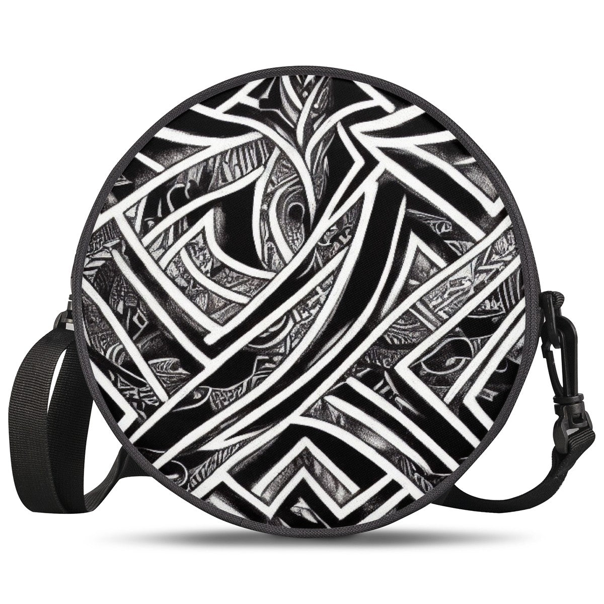 Black and White Polynesian Round Satchel Bags