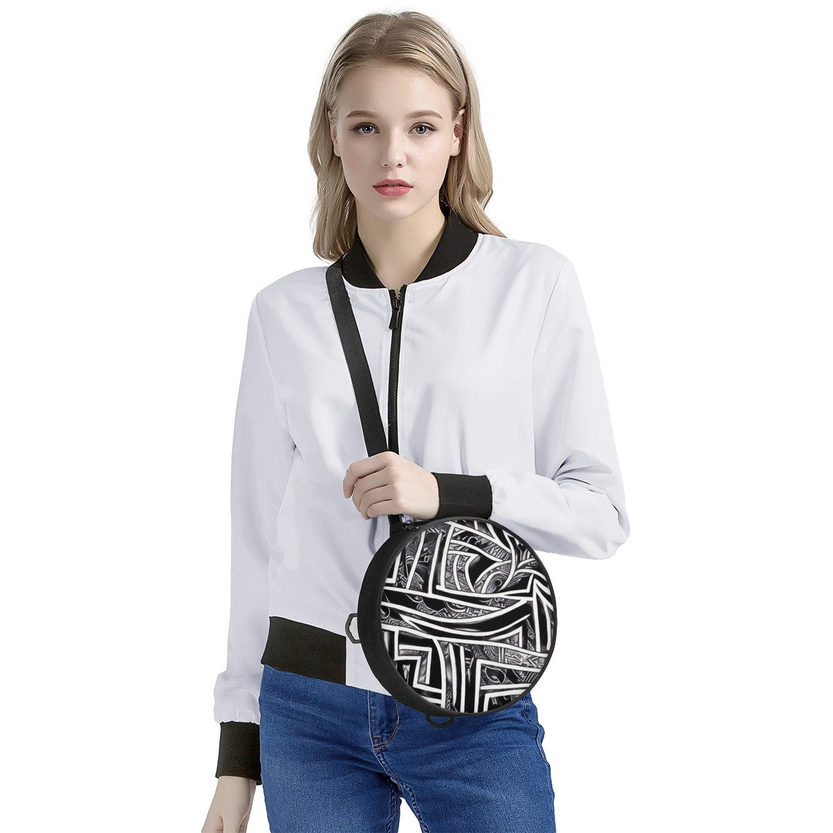 Black and White Polynesian Round Satchel Bags