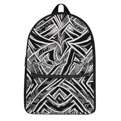 Black and White Polynesian Canvas Backpack