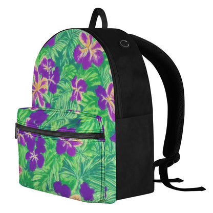 Blue Flag Iris on Green Canvas Backpack - Luxtrini, LLC