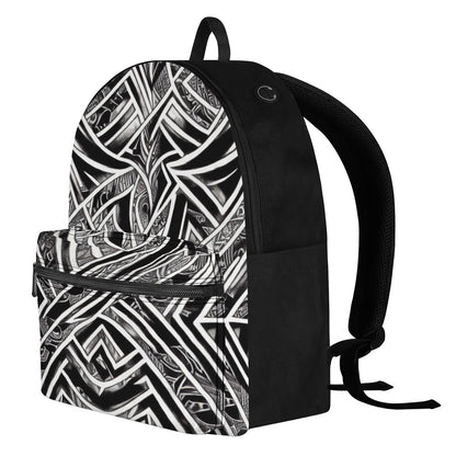 Black and White Polynesian Canvas Backpack