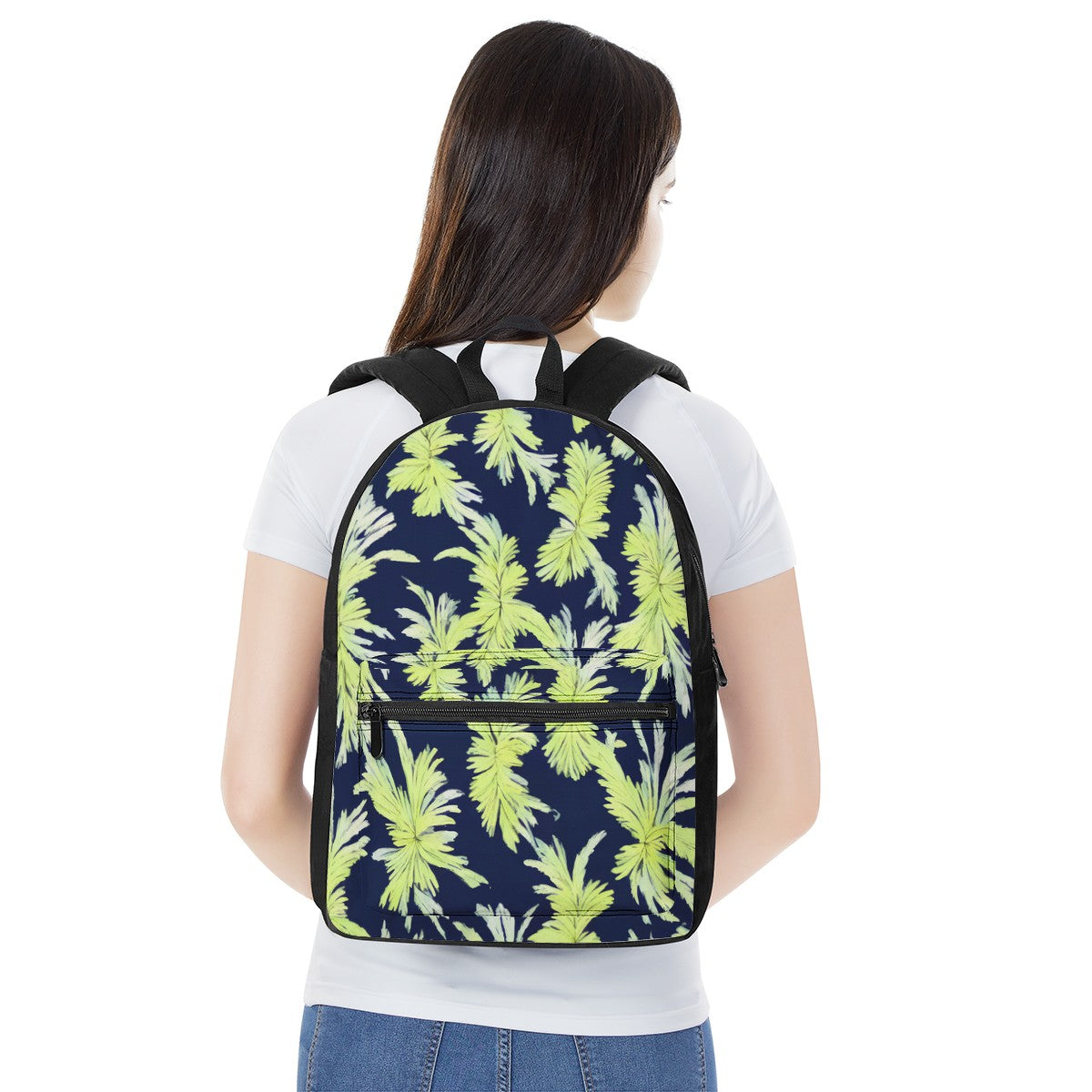 Palm Fronds - Lime Green and Black Canvas Backpack