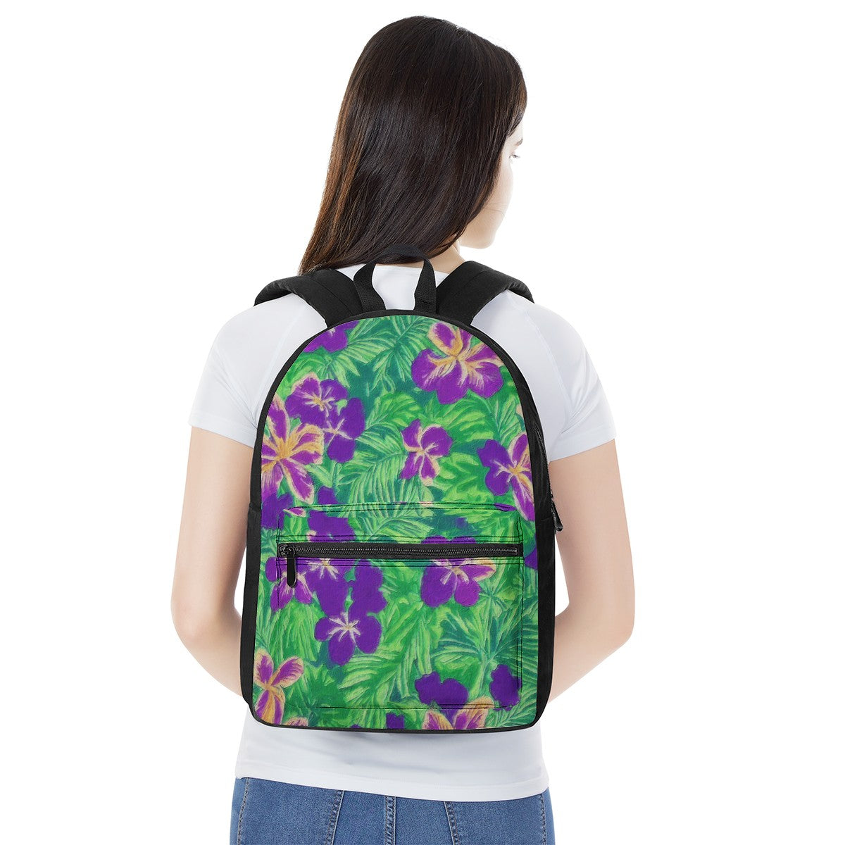 Blue Flag Iris on Green Canvas Backpack - Luxtrini, LLC