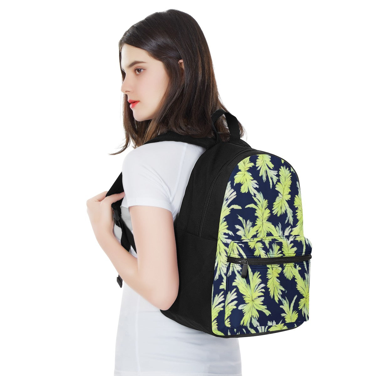 Palm Fronds - Lime Green and Black Canvas Backpack