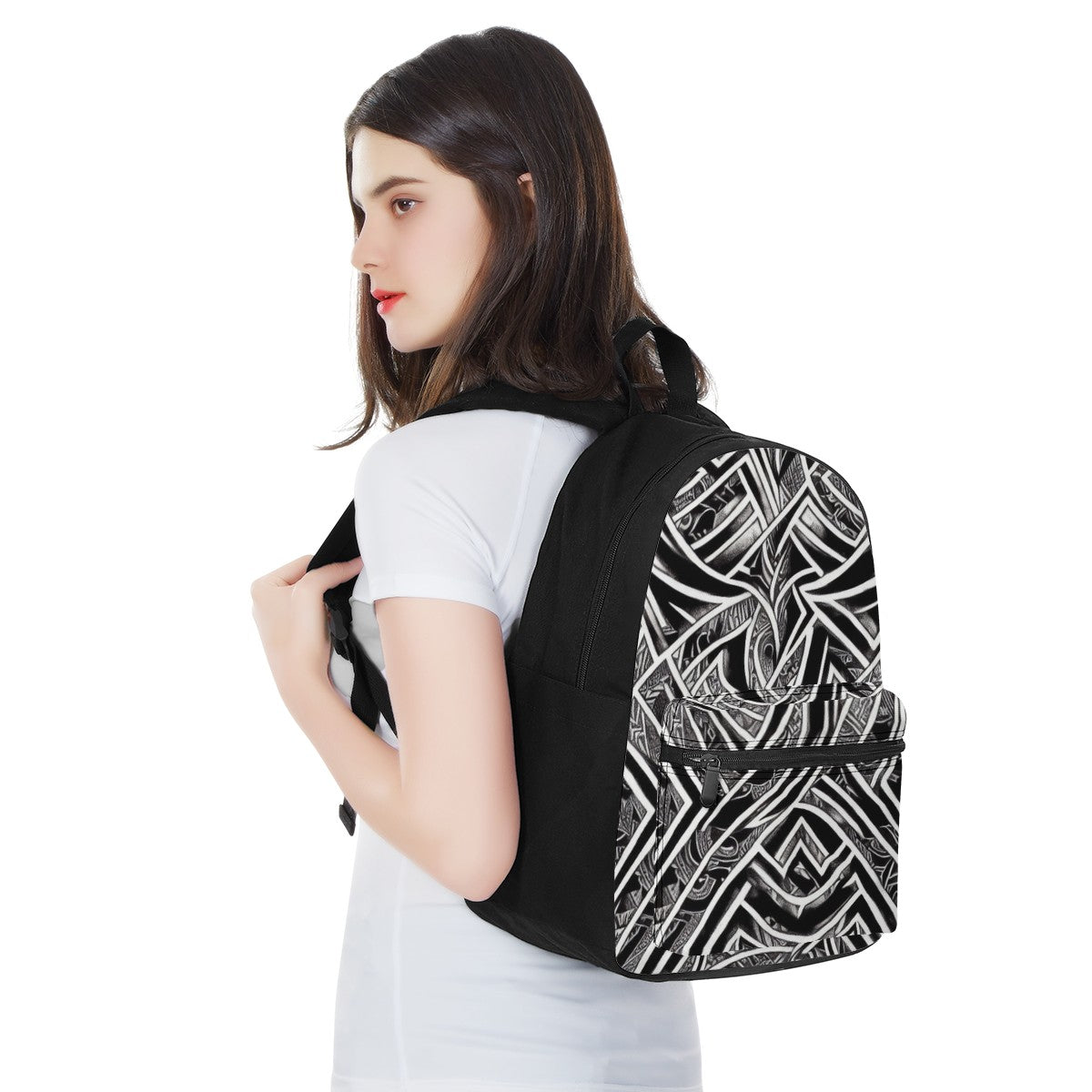 Black and White Polynesian Canvas Backpack