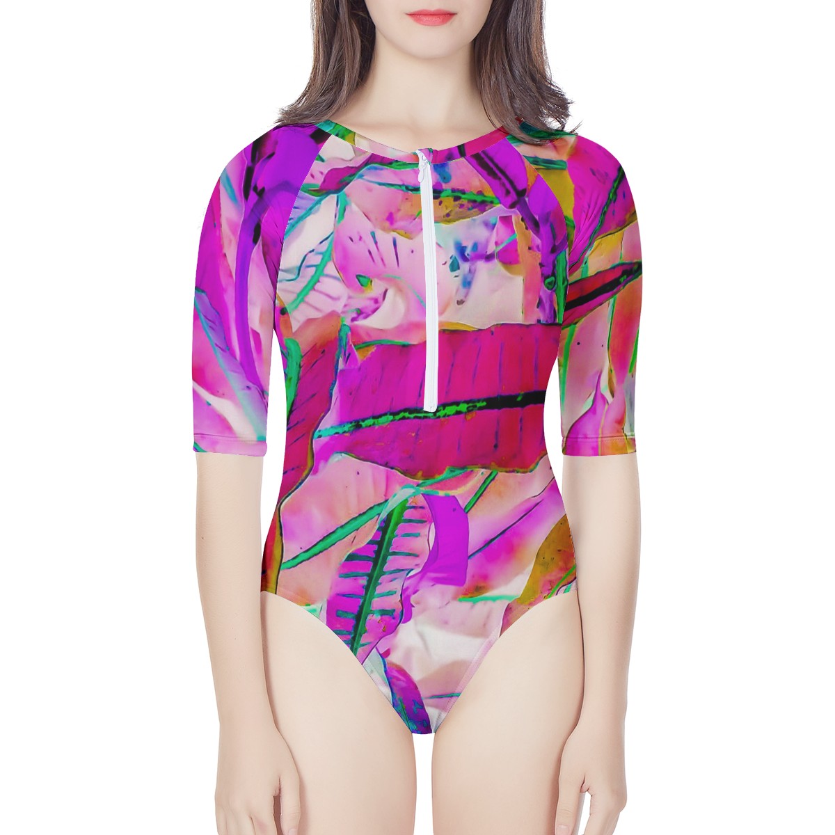 Purple Croton Women's Long Sleeve One Piece Swimsuit
