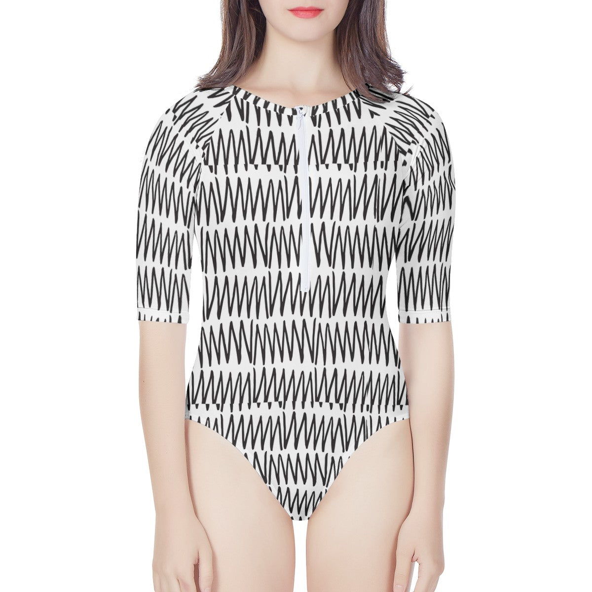 African Mudcloth #19 Women's Long Sleeve One Piece Swimsuit