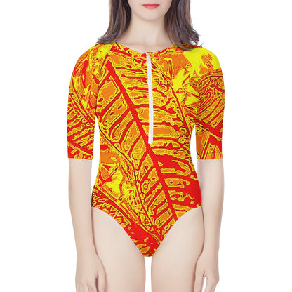 Orange Croton Women's Long Sleeve One Piece Swimsuit