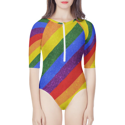 LGBT Pride Motif Pattern Women's Long Sleeve One Piece Swimsuit