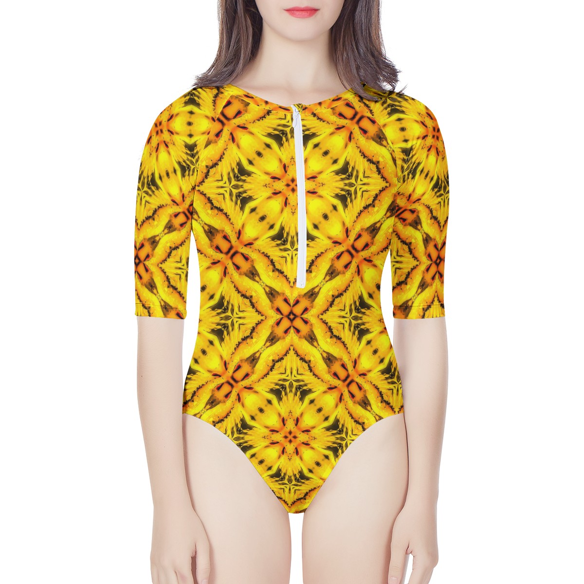 Yellow Toghu: traditional Cameroon Women's Long Sleeve One Piece Swimsuit