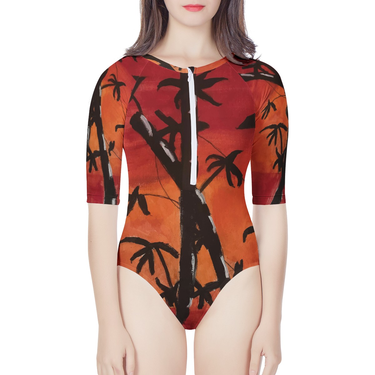 Bamboo at Sunset Women's Long Sleeve One Piece Swimsuit