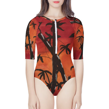 Bamboo at Sunset Women's Long Sleeve One Piece Swimsuit