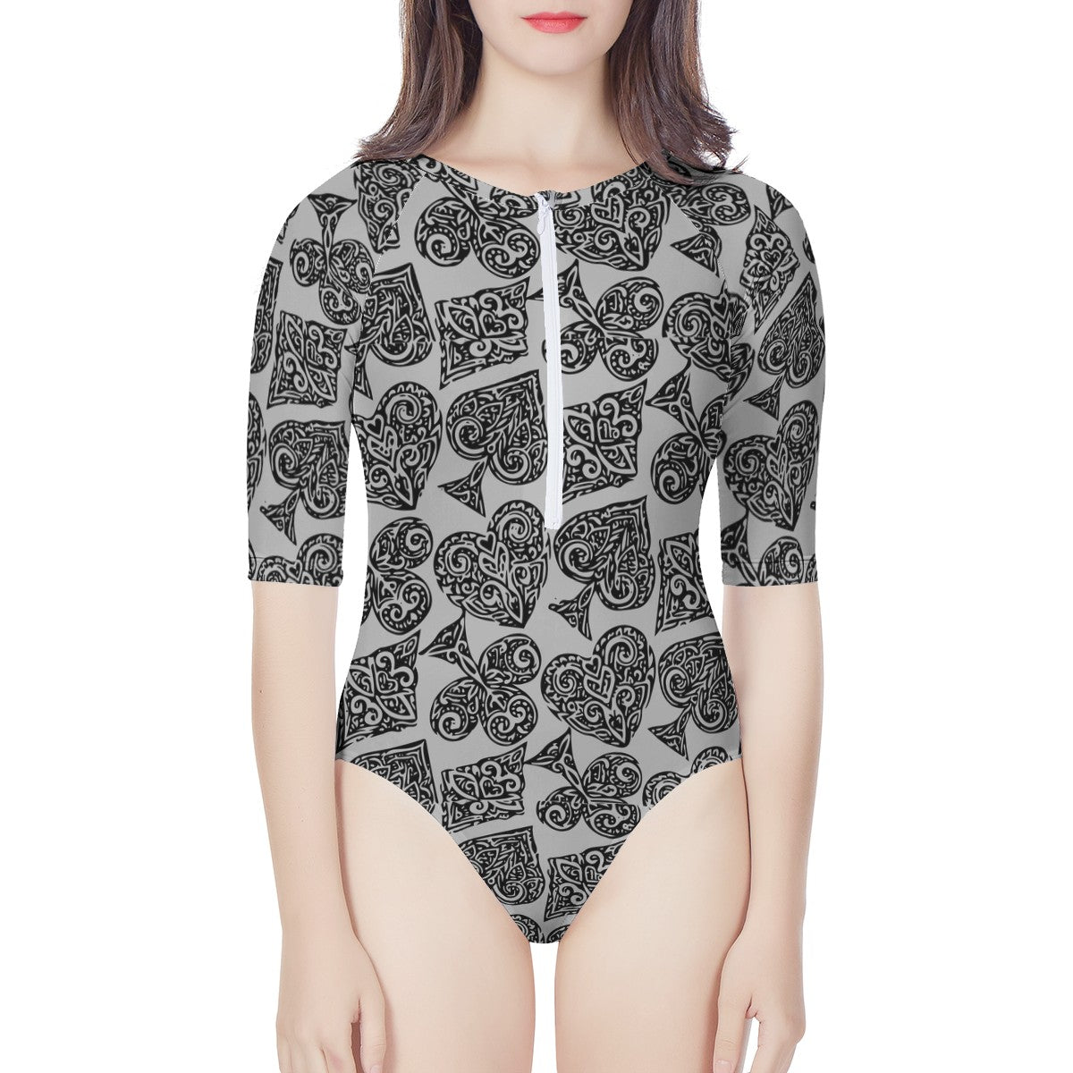 Poker Women's Long Sleeve One Piece Swimsuit - Luxtrini, LLC