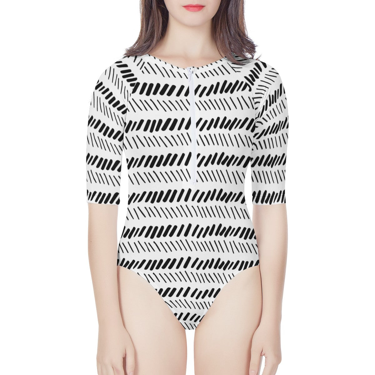 African Mudcloth Women's Long Sleeve One Piece Swimsuit - Luxtrini, LLC