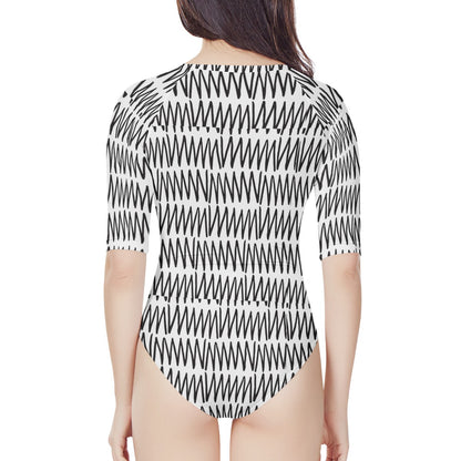 African Mudcloth #19 Women's Long Sleeve One Piece Swimsuit