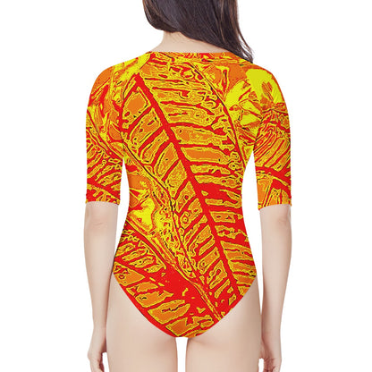 Orange Croton Women's Long Sleeve One Piece Swimsuit