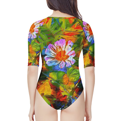 Petunia Flower Women's Long Sleeve One Piece Swimsuit
