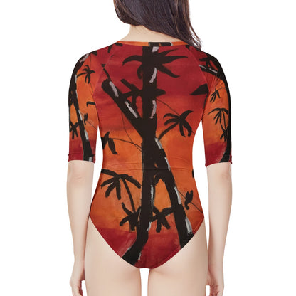 Bamboo at Sunset Women's Long Sleeve One Piece Swimsuit