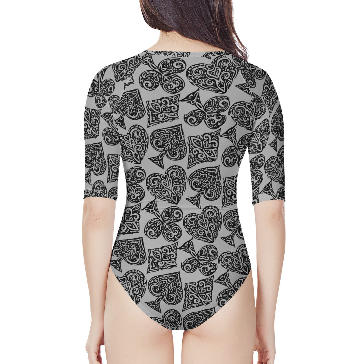 Poker Women's Long Sleeve One Piece Swimsuit - Luxtrini, LLC