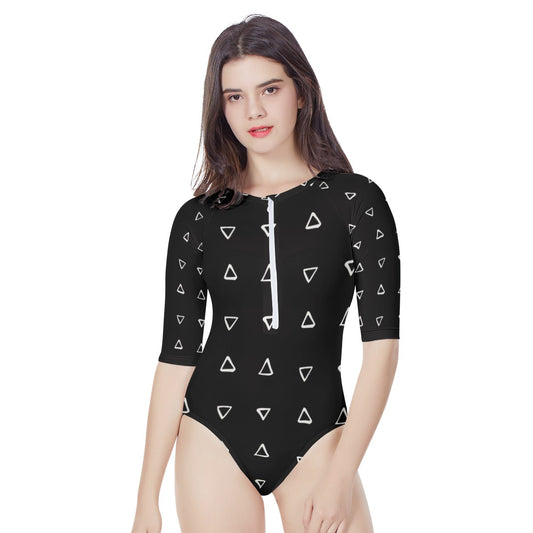 African Ethnic Mudcloth #19 Women's Long Sleeve One Piece Swimsuit