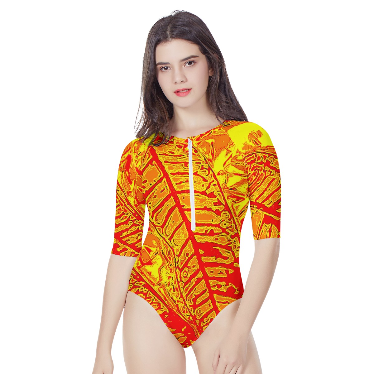 Orange Croton Women's Long Sleeve One Piece Swimsuit Women