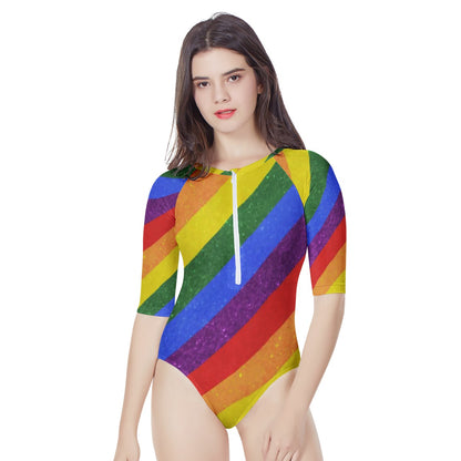 LGBT Pride Motif Pattern Women's Long Sleeve One Piece Swimsuit