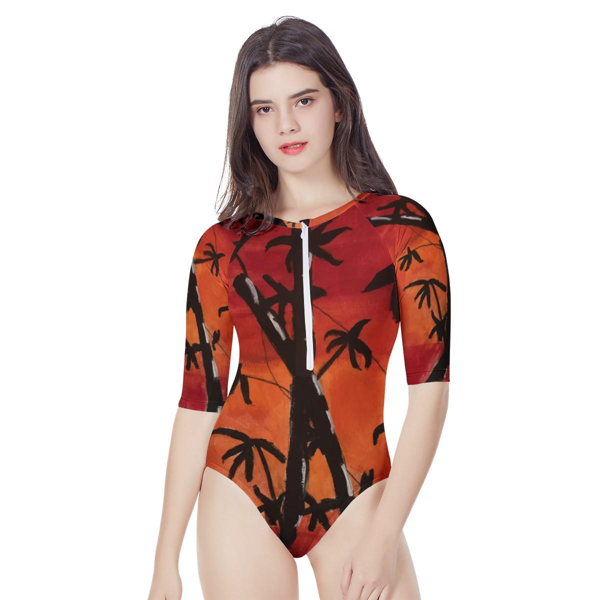 Bamboo at Sunset Women's Long Sleeve One Piece Swimsuit