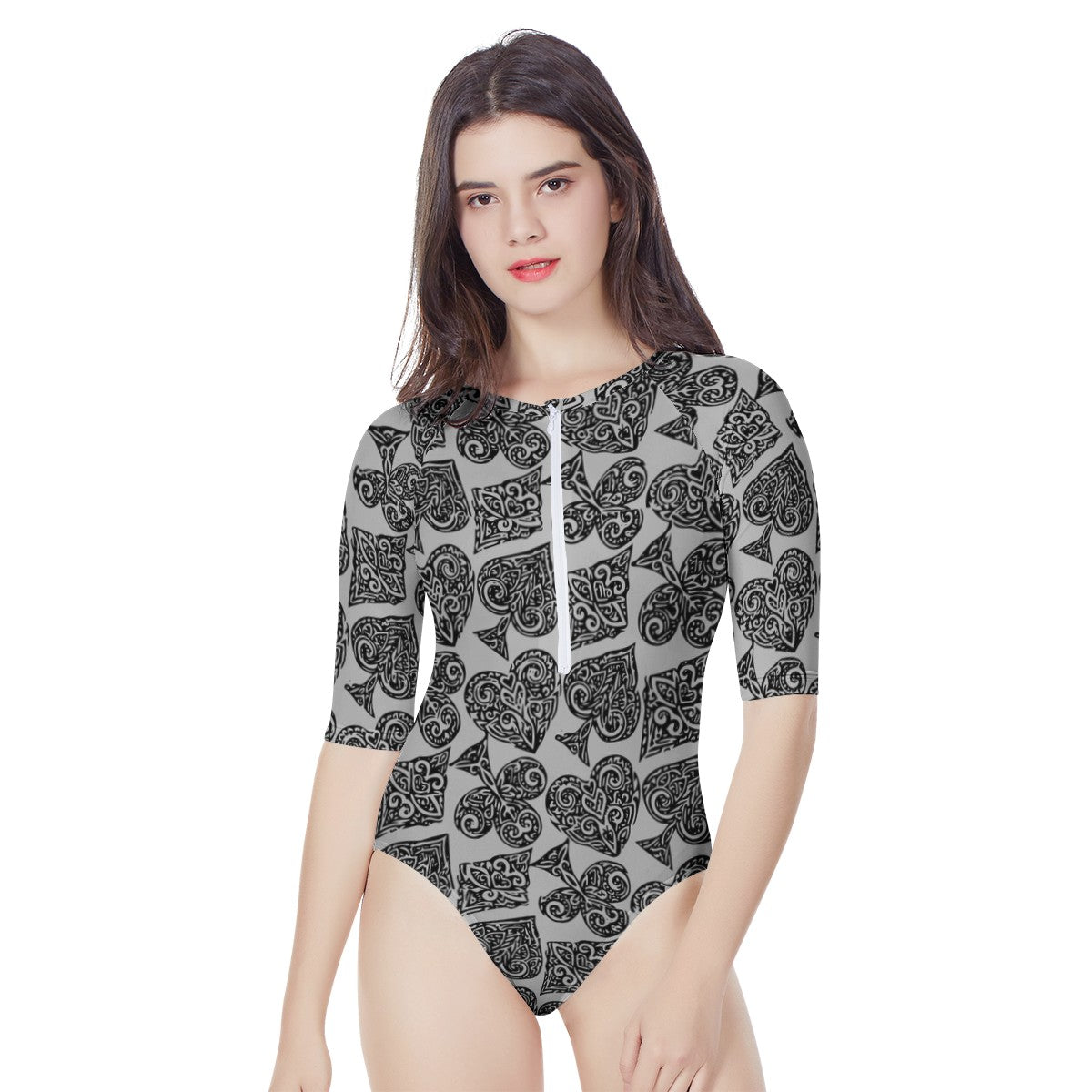 Poker Women's Long Sleeve One Piece Swimsuit - Luxtrini, LLC