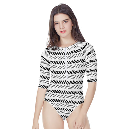 African Mudcloth Women's Long Sleeve One Piece Swimsuit - Luxtrini, LLC