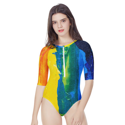 Rainbow Painting Women's Long Sleeve One Piece Swimsuit Women