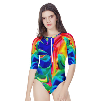 Rainbow Confusion Women's Long Sleeve One Piece Swimsuit