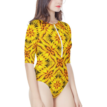 Yellow Toghu: traditional Cameroon Women's Long Sleeve One Piece Swimsuit