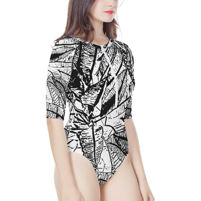 Black and White Croton Women's Long Sleeve One Piece Swimsuit