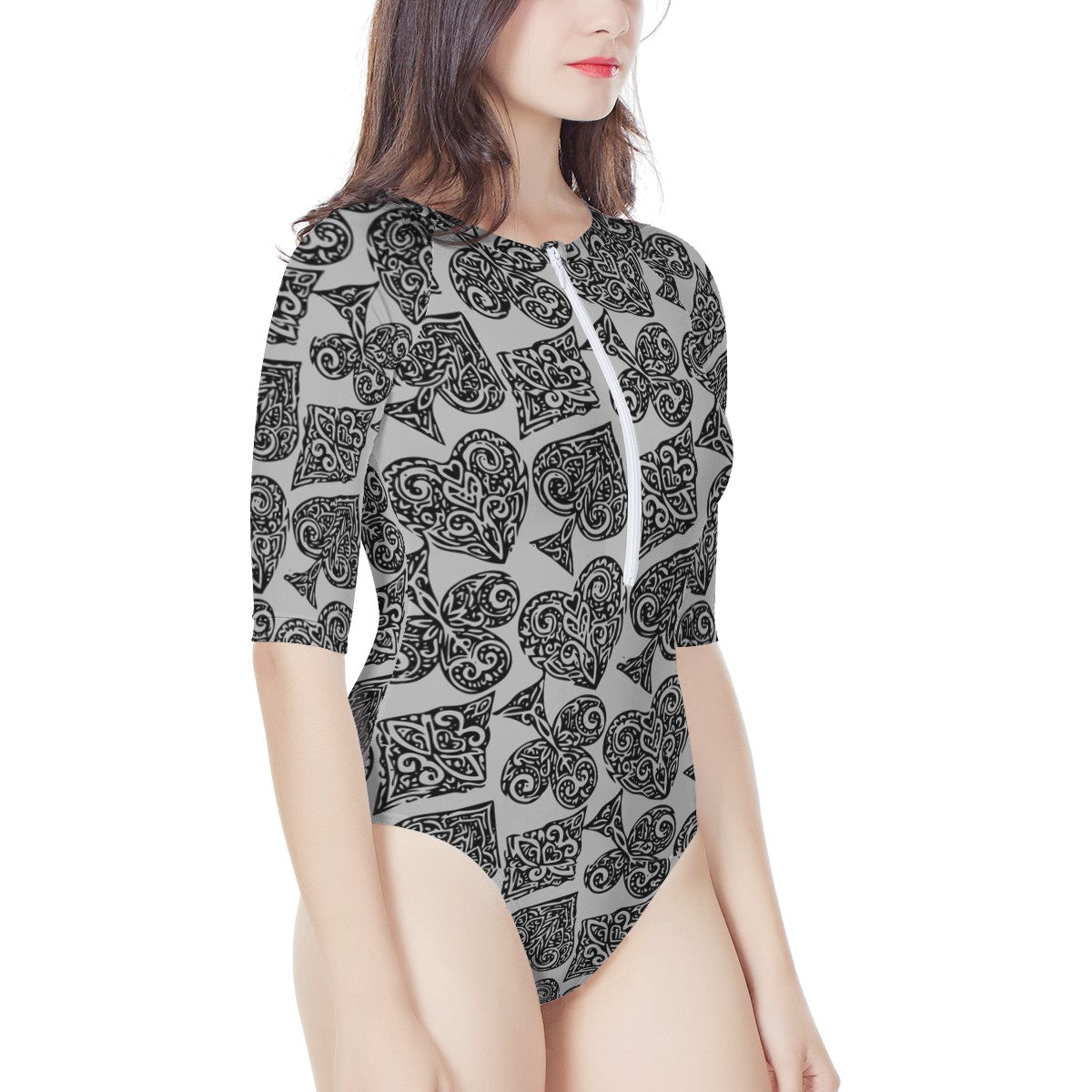 Poker Women's Long Sleeve One Piece Swimsuit - Luxtrini, LLC