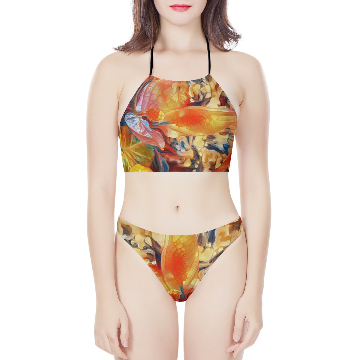 Golden Peace Lily New Women's High Neck Bikinis Swimsuit