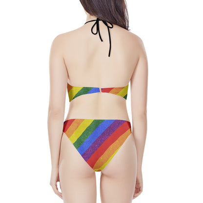 LGBT Pride Motif Pattern New Women's High Neck Bikinis Swimsuit