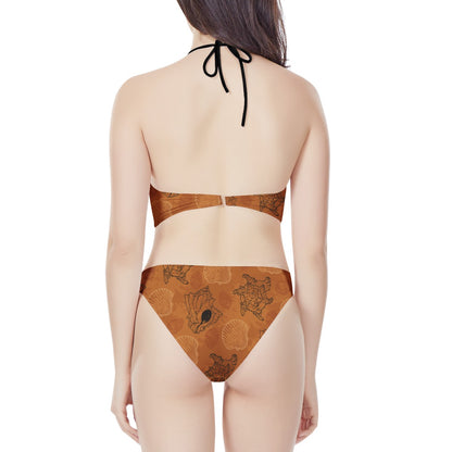 Seashell Ocean in Orange New Women's High Neck Bikinis Swimsuit