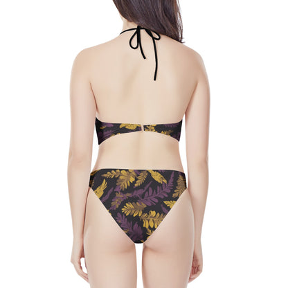 Lauae Purple and Yellow New Women's High Neck Bikinis Swimsuit