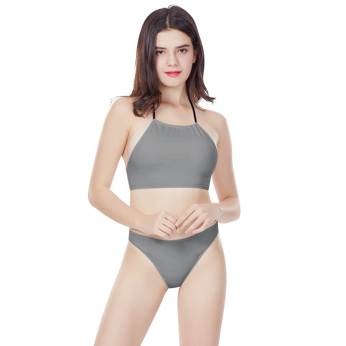 Silver Gray New Women's High Neck Bikinis Swimsuit