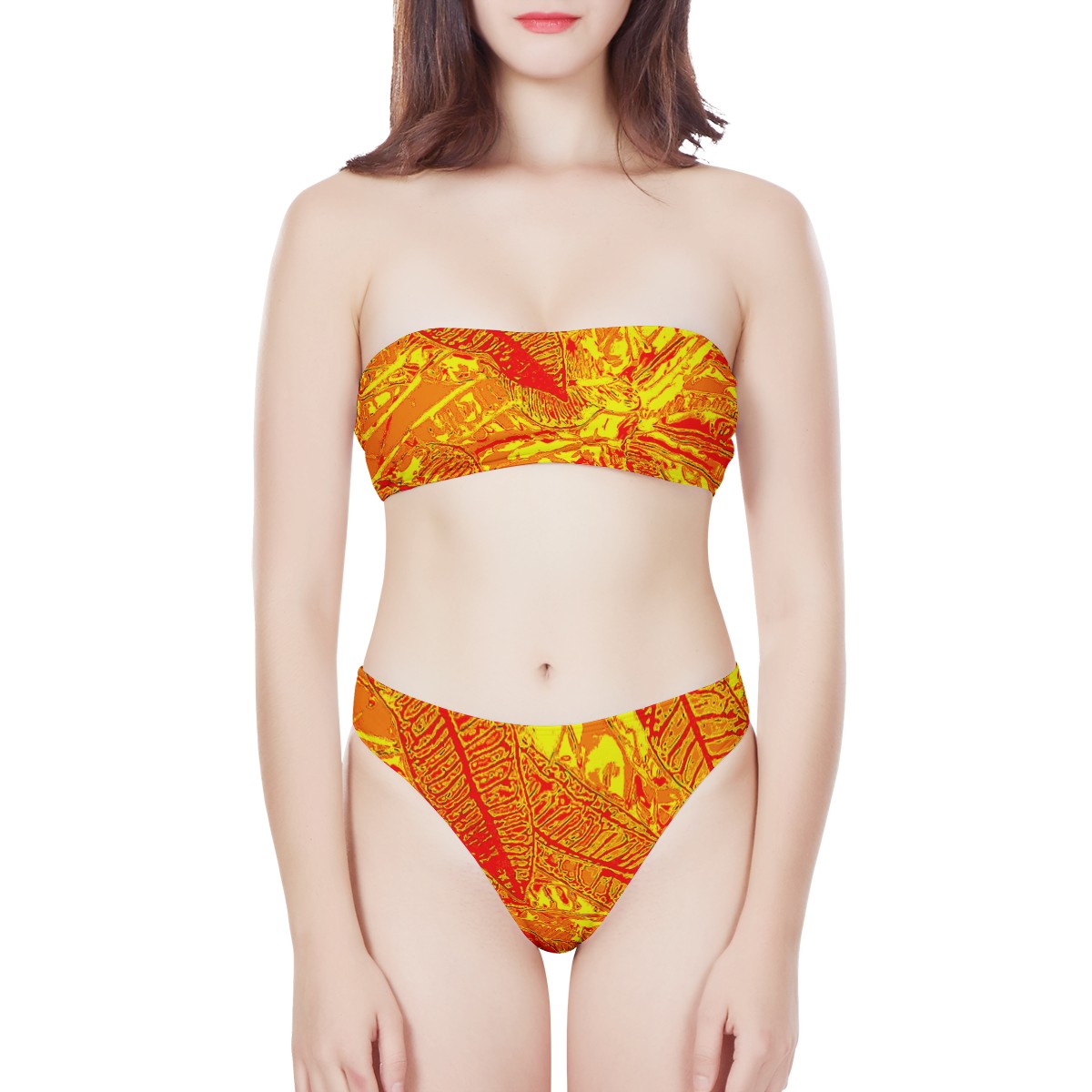 Orange Croton Women's Bandeau Strapless Bikinis Swimsuit