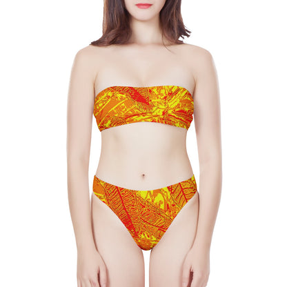 Orange Croton Women's Bandeau Strapless Bikinis Swimsuit