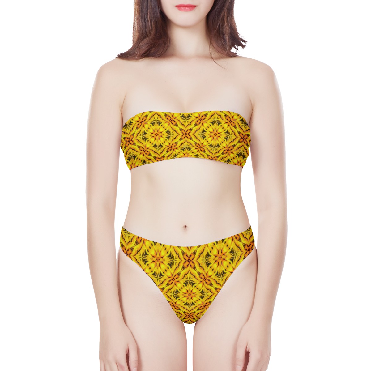 Yellow Toghu: traditional outfit of Northwestern Cameroon Women's Bandeau Strapless Bikinis Swimsuit