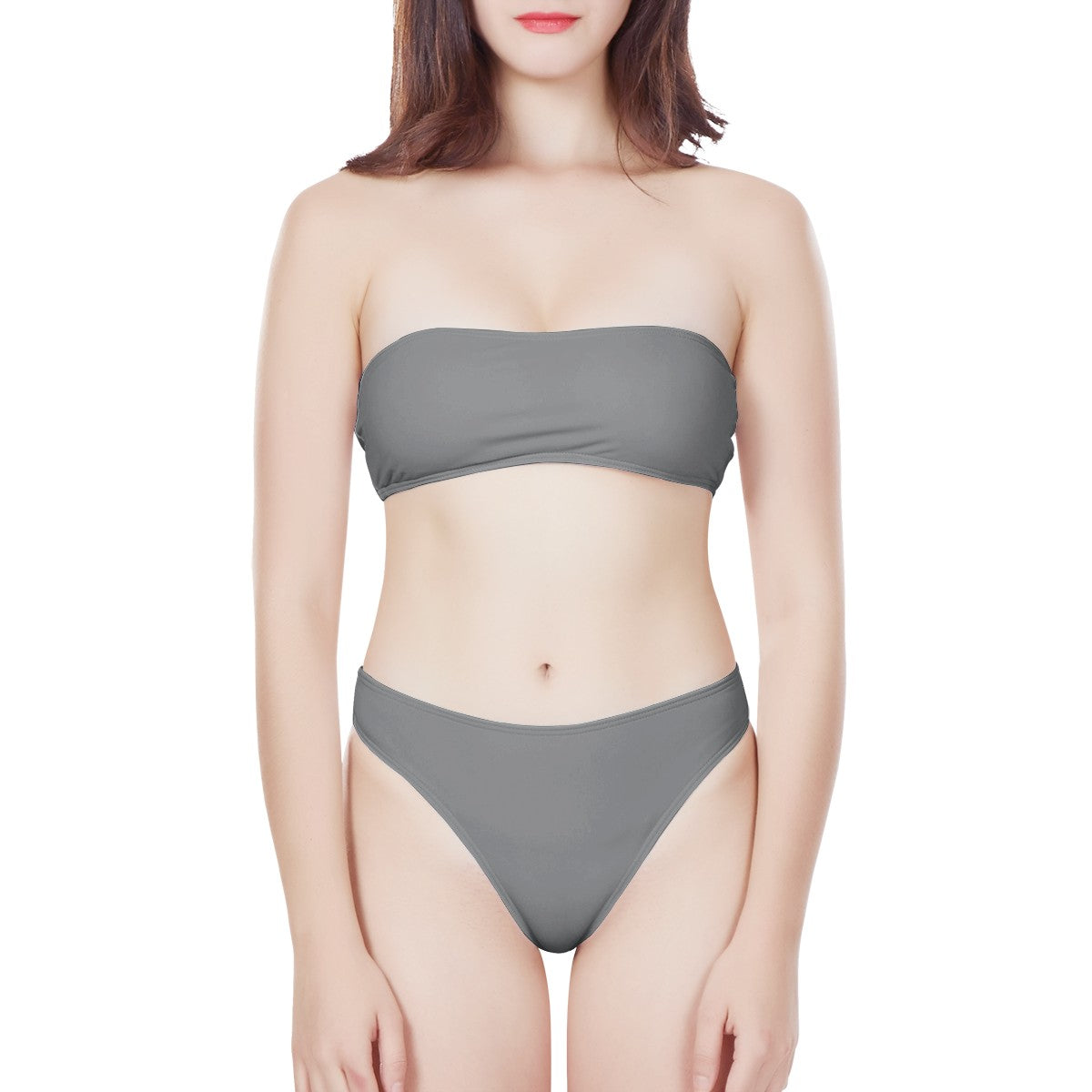 Silver Gray Women's Bandeau Strapless Bikinis Swimsuit