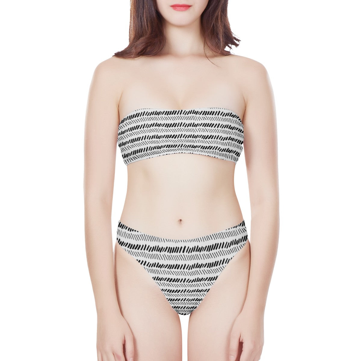 African Mudcloth Women's Bandeau Strapless Bikinis Swimsuit - Luxtrini, LLC