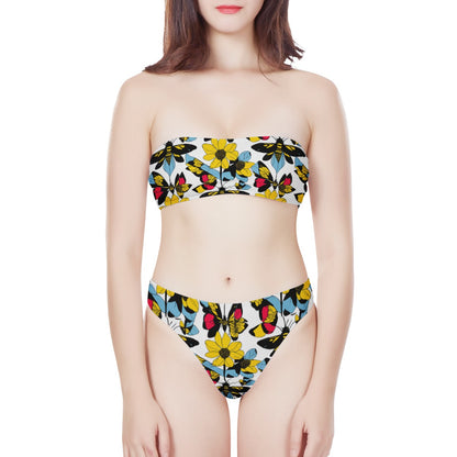 Bees and Sunflowers Women's Bandeau Strapless Bikinis Swimsuit