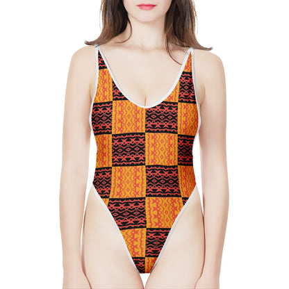 Black and Orange Tribal Design - Women’s One-Piece High Cut Swimsuit